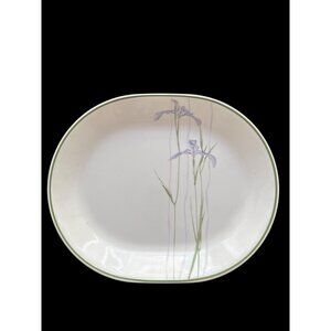 Corelle SHADOW IRIS 12.25 x 10 ” Serving Platter green trim purple floral